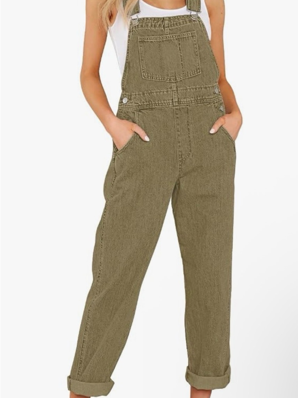 Women's Olive Green Denim Overalls with Adjustable Straps